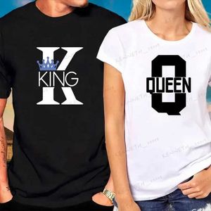 T-shirt da uomo King and Queen Stampa Coppia T Shirt Lovers Manica corta Nero Bianco Harajuku Moda Donna Uomo T-shirt Top Abbigliamento Mujer T240126
