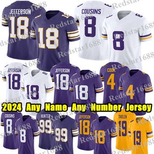 #18 Justin Jefferson Fußballtrikot #8 Kirk Cousins Lewis Cine T.J. Hockenson Addison Harrison Smith T.J. Smith Brett Favre Danielle Hunter Trikots mit beliebigem Namen und beliebiger Nummer