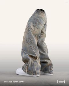 Herren Jeans Streetwear Reave y2k Hip Hop Distressed Retro Blue Baggy Harajuku Gothic High Taille Wide Legoser W0GV