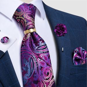 Red Floral Blue Ties 8cm breda Luxur Gold Black Neck Business Wedding Accessories Corbatas Tie Ring och Brosch Pin Mens Gift 240122