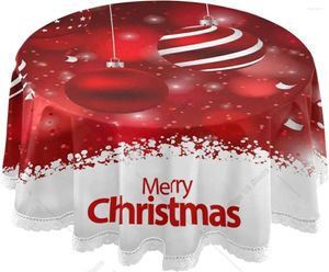 テーブルクロスラウンドテーブルクロス60インチクリスマスボールレッドカバーレース洗濯可能な屋内布ホリデー装飾キッチンバーベキューパーティー