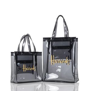 London Style Clear PVC Tote Shopping Bag Eco Friendly Signature Transparent Shopper Handbag and Gym Women Work Purses for Beach 240118