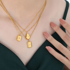 Zircon Geometry Pendant Necklace For Women Ins Korean Style Simple Gold Plated Titanium Steel Neck Chain Fashion Jewelry Gifts