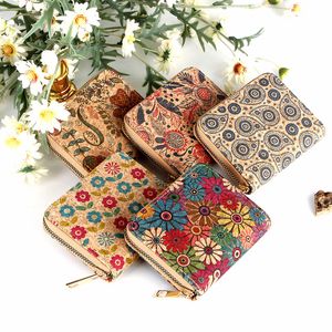 DHL50pcs Wallets Women Cork Leather Printing Environmental Protection Multifunctional Square Short Credit Card Holder