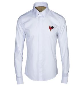 Camisa masculina de luxo chemise homme exclusivo galo bordado design masculino fino manga longa camisas de algodão marca camisas hombre