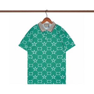 Avrupa İtalya Allover Mektup Yıldızları Baskı Polos T Shirt High Street Kısa Kollu Tee Çift Kadın Erkek Moda Sokak Giyim Tshirts 24SS 0126
