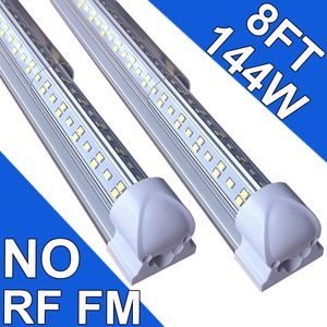 LED-butiksljus 8ft, 144W LED-rörljusarmatur, 8 fot Clear Cover Cool White 6500K, V-formad integrerad fabrikskylare Dörrbelysning 25pack lager Usastock