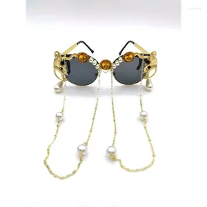 Sunglasses 2024 Retro Monkey Round Women Pearl Classic Colorful Sun Glasses Vintage Brand Design Female Eyewear UV400 Oculos