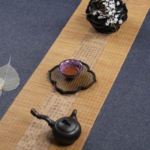 Tea Trays Completed Size Natural Bamboo Table Flag With Cloth Edge Household Mat Retro Decoration Runner Curtain