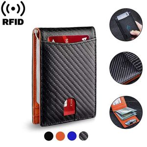 Para klipleri rfid orijinal deri erkek para çanta ince ince kart tutucu karbon fiber erkek küçük kısa çanta siyah calet faturfold 240125