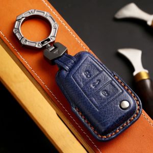 Luxus Autoschlüssel Hülle Fob Shell für VW Volkswagen Passat B8 Magotan für Skoda Kodiaq Superb Echtes Leder Schlüsselanhänger Halter