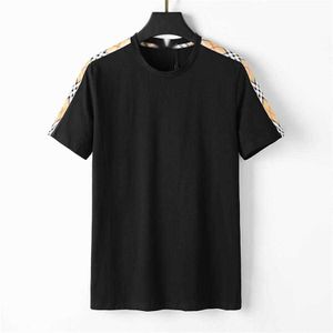 Designer masculino t-shirt preto e branco bege xadrez listra marca puro algodão tridimensional carta camisa casual na rua com a mesma qualidade superior 3xl