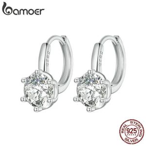 Brincos BAMOER banhados a platina zircônia cúbica brincos de argola de prata esterlina 925, brincos solitários pequenos redondos Huggie fashion para mulheres