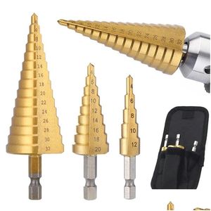 Brocas de titânio revestido passo broca de aço de alta velocidade metal madeira buraco cortador cone ferramenta de perfuração entrega em casa ferramentas de jardim p otcym