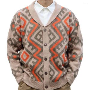 Suéter masculino outwear homens suéter cardigan casual solto colarinho impressão gráfica jaqueta de malha de manga comprida elegante