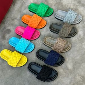 Designer Pool Pillow Mules Women Sandals Mule Sunset Comfort Mat Front Soe Up Tisters Mode Lätt att bära stil tofflor