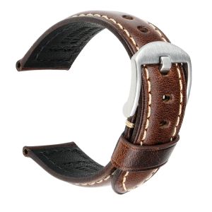 Komponenter Retro äkta läderklocka Rem Olja Vax Kohide Läder Watchband Armband Belt 18 20 22 24mm Women Men Brown Watch Band