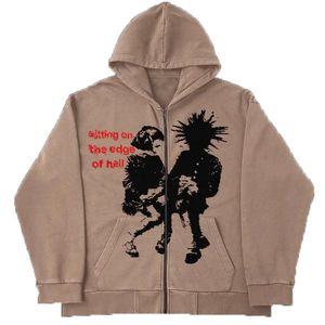 Gata hiphopkläder lös jacka pojkar flickor tryckt zip hoodie kvinnor y2k goth punk harajuku överdimensionerade sweatshirt kvinnor 240123