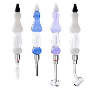 Headshop888 NC035 Dab Rig Glass Bong Smoking Pipes 510 Quartz Banger Nail 45/90 Degree Ceramic Titanium Tip Colorful Calabash Style About 6.93 Inch Tube Bubbler Pipe