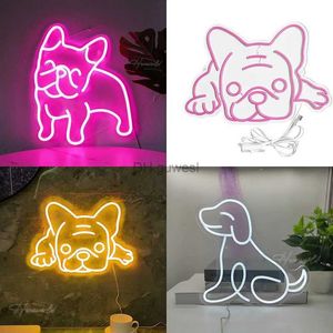 LED Neon Znak Pet Dog Neon Znak LED Zwierzę Zwierzę francuski buldog modelowanie nocna lampa niestandardowa Business Lightbox Decor pokój sklep ścienny prezent YQ240126