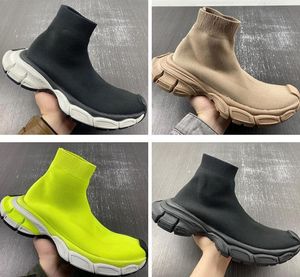 Designer de luxo sapatos casuais 3xl meia malha tênis homens mulheres alta corte paris triplo preto branco verde tan deslizamento em