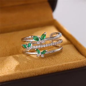 Bröllopsringar Fashion Emerald Green Butterfly Multilayer Open For Women Girl High Quality Jewelry LR321