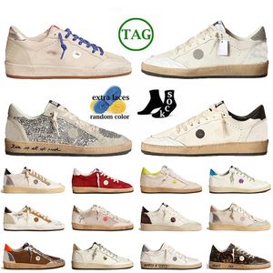 Läder Suede Ball Star Luxury Womens Mens Top Fashion Designer Casual Shoes Handmade Italy Brand Trainers Gold Glitter Loafers Upper Silver Vintage Sneakers