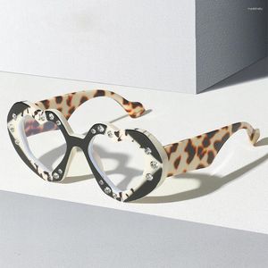 Sunglasses Frames Fashion Love Heart Shaped Diamond Inlay Glasses Frame Women Trend Double Color Irregular Big Anti Blue Light