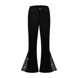 Calças masculinas botão zip encerramento calças homens sino-bottom retro disco fantasia para lantejoulas brilhantes flared hem halloween