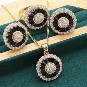 Sets Exquisite Gold Color Jewelry Sets For Women Wedding Black Blue White Crystal Earrings Necklace pendant Ring Gift