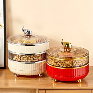 WorthBuy Multi Layer Dry Fruit Storage Box med fack 360 ° Roterande godismutter Snack Organizer Box Dammtät matbehållare 240124