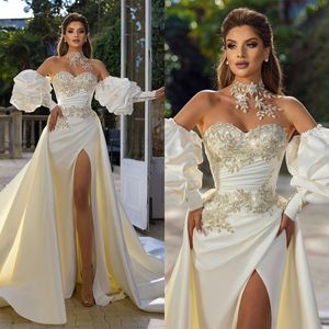Elegante Applikationen Spitze Meerjungfrau Brautkleider Side Split Brautkleider mit Überröcken nach Maß Plus Size Vestido de Novia
