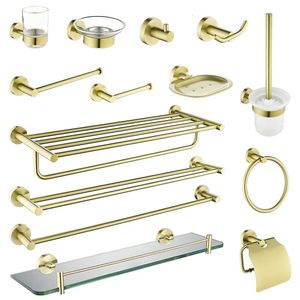Brushed Gold Bathroom Accessories Towel Rack Toilet Brush Roll Paper Holder Towel Bar Hook Soap Dish Bathrom Hardware Wall Shelf 240123