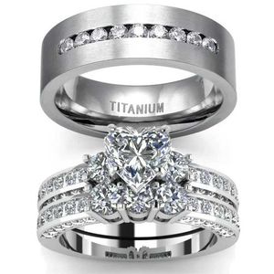 Bandringen Paar Ringen Voor Vrouwen Hart Steentjes Zirkonia Ringen Set Eenvoudige CZ Roestvrij Stalen Mannen Ring Bruiloft Sieraden Voor minnaar Geschenken 240125