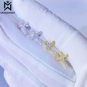 Charm Moissanite S Classic Cross Coldings Sier Out Out Real Diamond Ear Studs for Women Men Highend Jewelry Pass Pass Tester