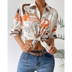 Kvinnors blusar Autumn Spring Women Shirts Black White Graffiti Print Fashion Slim Long Sleeve Chiffon Shirt Kvinnliga toppar Blusas Mujer