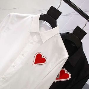 여성 셔츠 디자이너 블라우스 패션 편지 사랑 자수 그래픽 셔츠 슬림 옷깃 긴 소매 셔츠