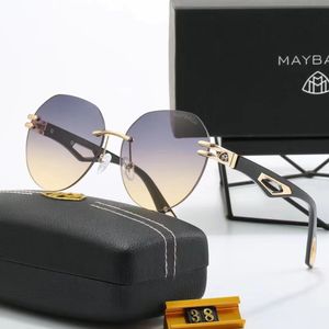 Maybachs 38 Solglasögon lyxiga europeiska och amerikanska kantlösa kvinnors solglasögon Små ovala designglasögon med låda