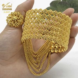 Bransoletka mankietu z mankietu z mankietu z pierścieniem 24K Dubai Dubai Gold Color Designer Bracelet dla kobiet luksusowa Etiopska Boletka biżuterii 240125