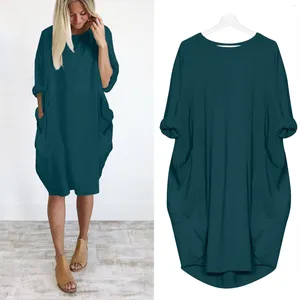 Vestidos casuais plus size mulher manga longa maxi vestido de verão oversized t-shirt mulheres soltas robe vestidos com bolsos