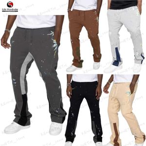 Calças masculinas flared sweatpants homens empilhados calças de suor de alta qualidade calças joggers calças de carga t240126