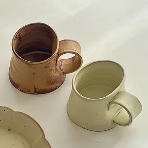 Tassen Wasser Tasse Keramik Grobe Keramik Unregelmäßige Ofenglasur Kaffee Latte Frühstück Griff Küche Trinkgeschirr Zuhause