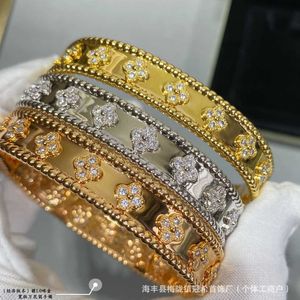 Original 1to1 Van C-A Jinggong Narrow Edition 18K Rose Gold Diamond Kaleidoscope Bracelet Female V Clover Flower Straight5JED