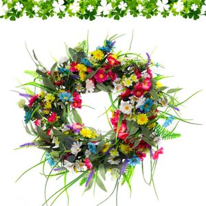 Decorative Flowers Colorful Small Wreath Artificial Rose Simulation Grass Branches Wedding Party Supplies Plastic Wall Door Hanging Ring