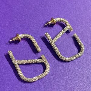 Designer earrings gold color luxury ohrringe iced out simple moissanite male fashion classical metal studs chic letter v retro jewllery diamond earring ZB031 F23