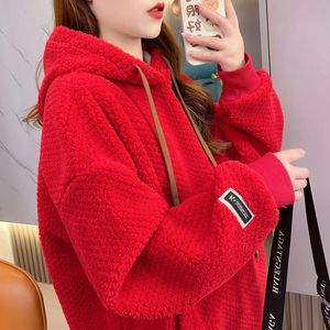 Yeni Ananas Grid 2024 Kış Velvet Sweatshirt Kadın Koreli Versiyonu Silver Fox Velvet Kapşonlu Top Artı Beden Kadınlar