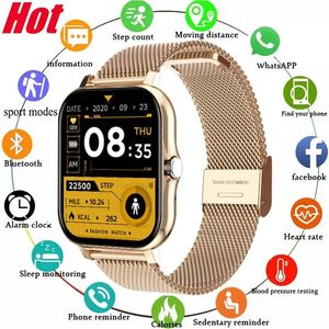 Новые умные часы для мужчин и женщин, спортивные фитнес-часы, металлический ремешок Milan, полный сенсорный экран, Bluetooth-вызовы, цифровые умные часы, наручные часы для IOS Android