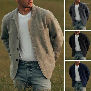 Herrenjacken Herbst Winter männlicher loser Langarm -Taschen -Tasche Single Breasted Slim Solid Basic Coats