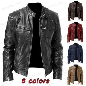 Giubbotti da uomo 2023 Giacca da moto Uomo Slim Fit Colletto alla coreana Giacca in PU Autunno Antivento Cerniera Giubbotti Cappotto in pelle da uomo T240126