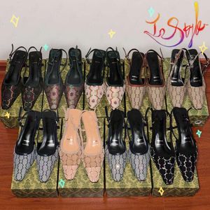Kvinnor skor slingback sandaler g kattunge klackar pump vintage mode naken svart nät med kristaller glittrande strassmotiv Prospopulär storlek EUR 35-41